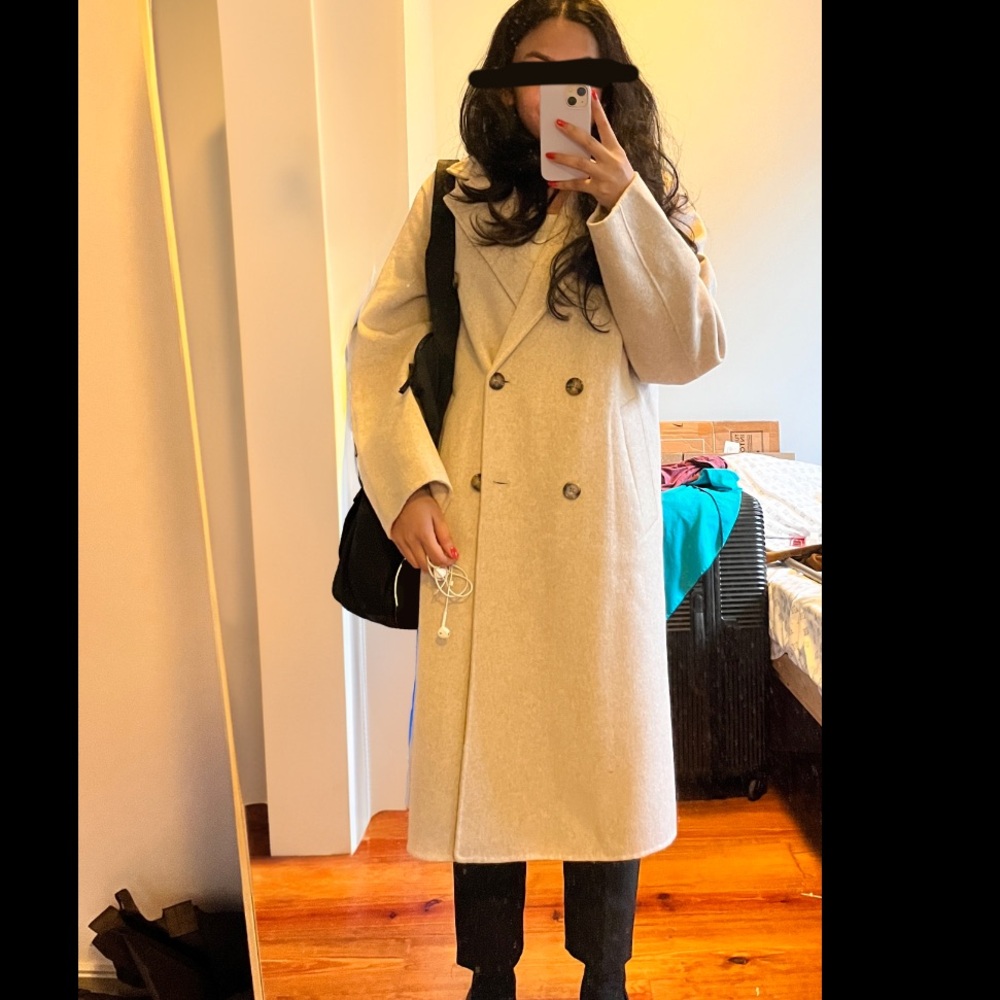 Mango Beige Double-breasted Wool Coat